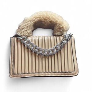 Chic Tan Handbag with Faux Fur Handle